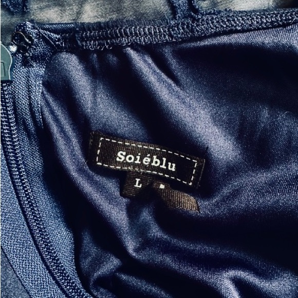 SOIEBLU Gown Elegant Navy Chiffon Surplice V Neck Balloon L/S NWT Sz M L - Picture 9 of 15